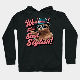 Woo! Slow and Stylish Sloth 2D Flat Illustration T-Shirt Design - Retro Pop Art Hoodie